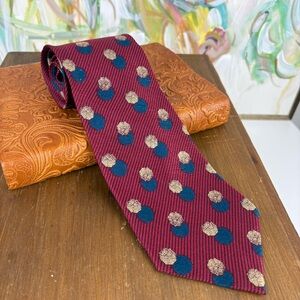 Giorgio Armani Silk Tie Burgundy Blue Polka Dot Italy Luxury Designer